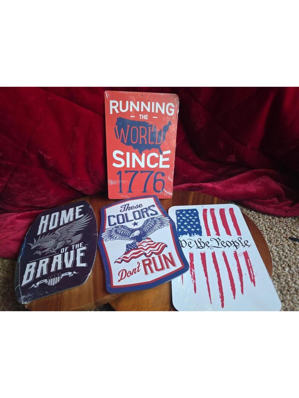 Open Road Brands Patriotic Signs Set 4 America Flag Wall Art New Made In USA